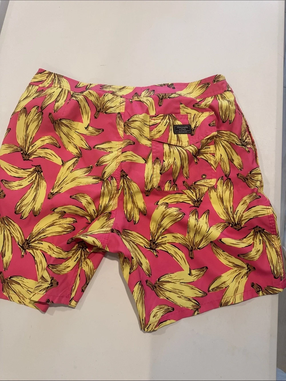 Abercrombie & Fitch Pink Swim Trunks with Yellow Banana Motif